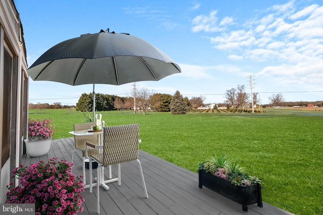 wooden terrace featuring a lawn