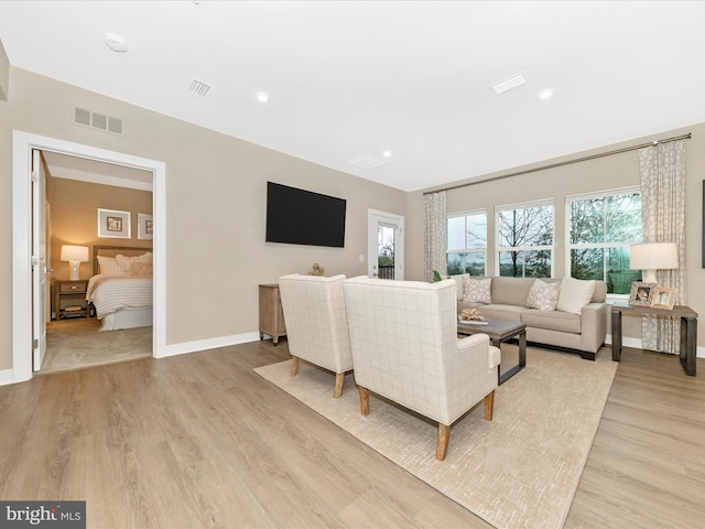 living room with light wood-type flooring