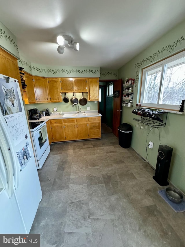 kitchen featuring sink and white appliances