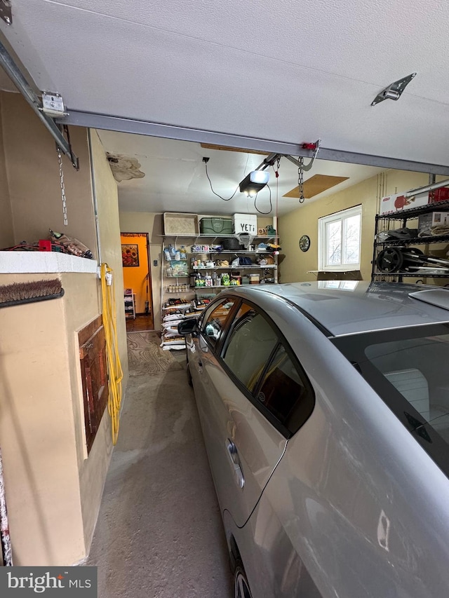 garage with a garage door opener