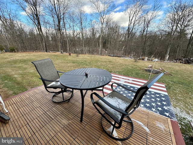 wooden terrace with a lawn