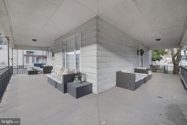 view of patio featuring covered porch and an outdoor hangout area