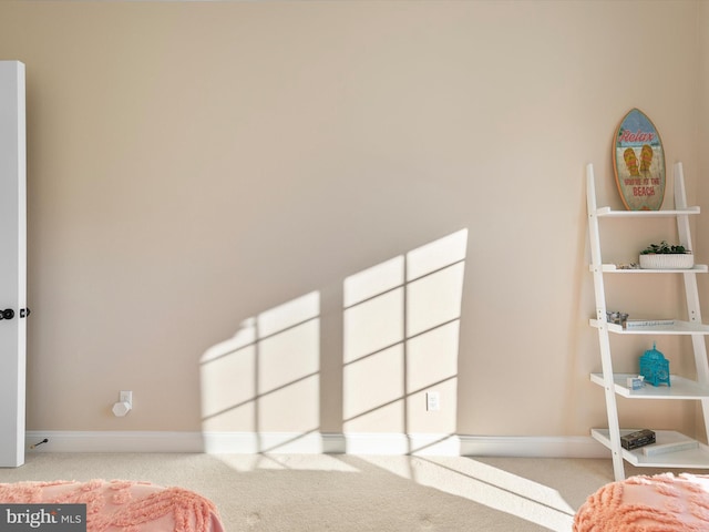 bedroom with light colored carpet