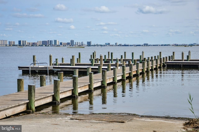 view of dock with a water view