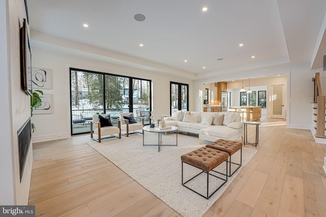 living room with light wood-type flooring