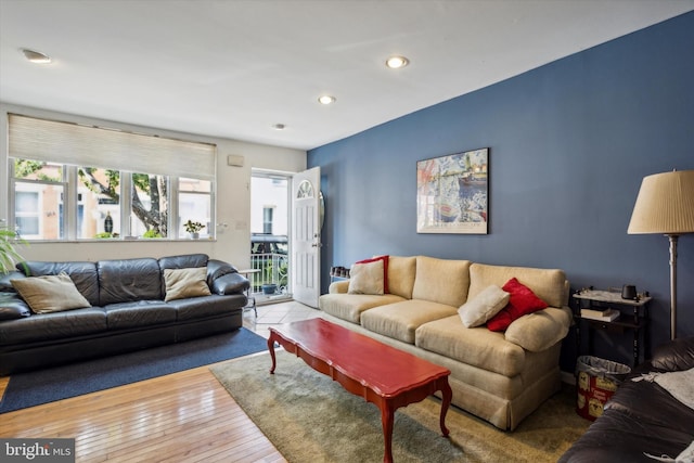 living room with hardwood / wood-style flooring