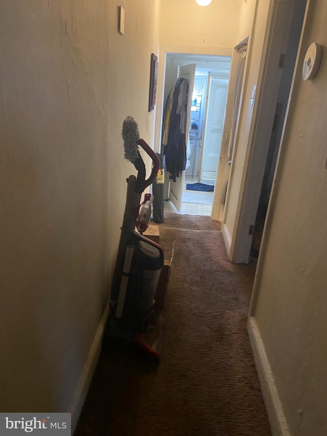 hallway with carpet floors