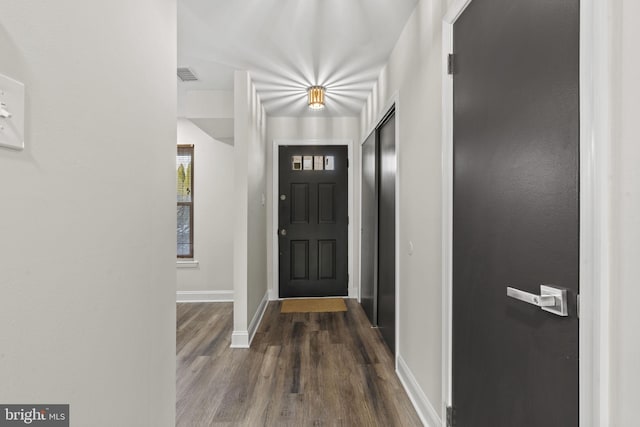 entryway with dark wood-type flooring