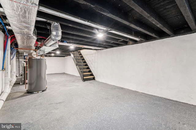 basement featuring water heater