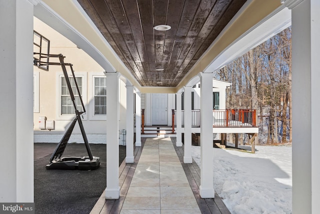 view of snow covered patio