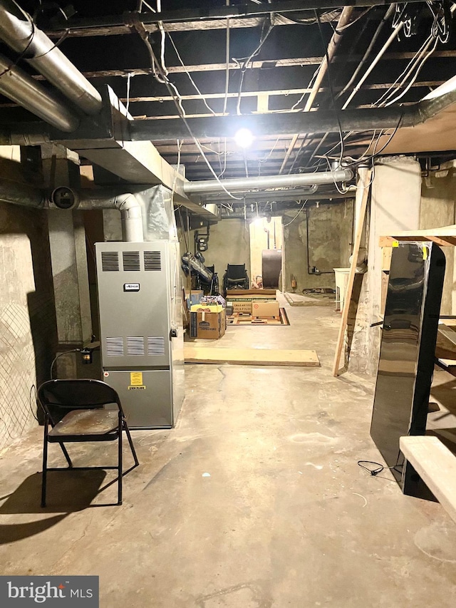 basement with heating unit