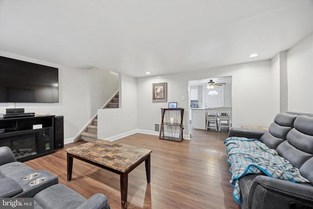 living room with hardwood / wood-style flooring