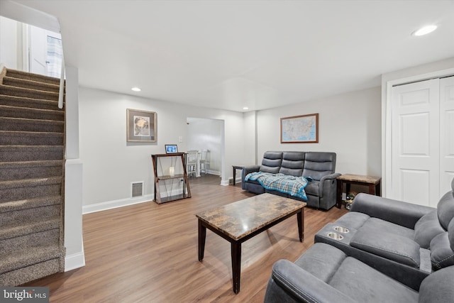 living room with light wood-type flooring