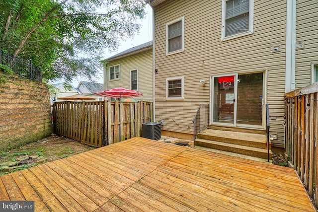 wooden deck featuring central air condition unit