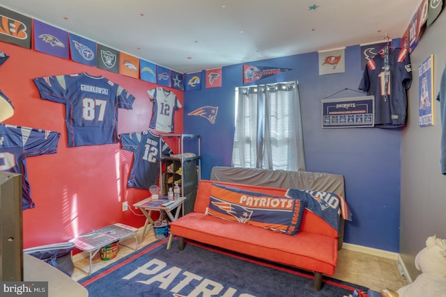 sitting room with carpet floors