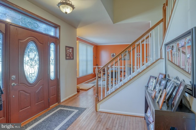 foyer with light wood-type flooring