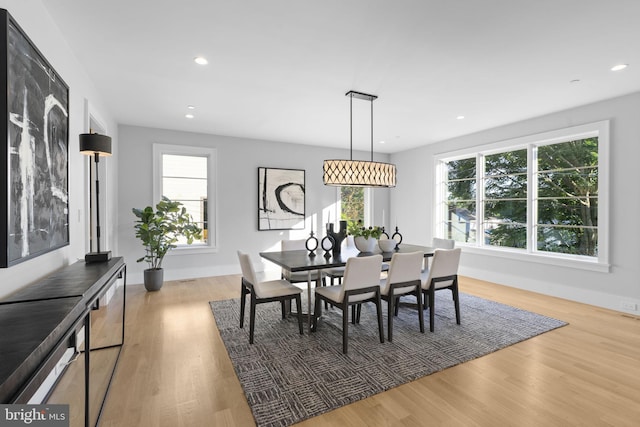 dining area featuring a wealth of natural light and light wood-type flooring