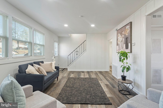 living room with wood-type flooring