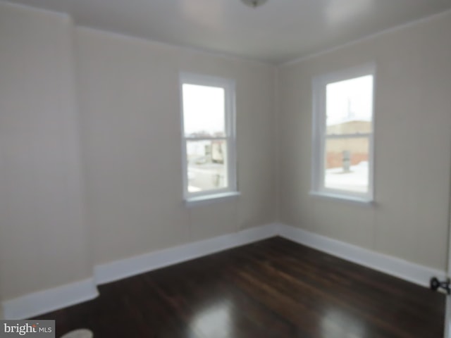 spare room with dark hardwood / wood-style floors