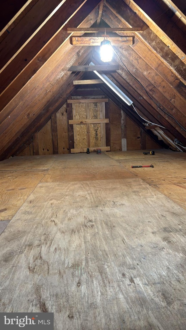 view of unfinished attic