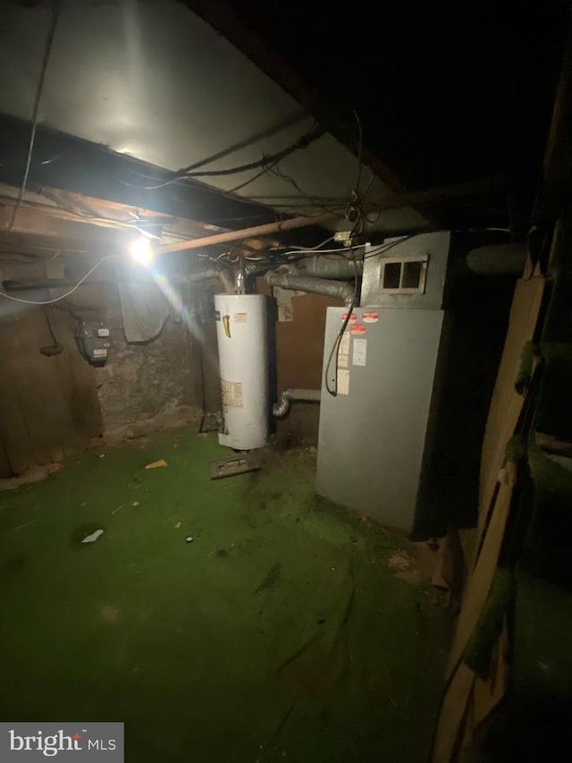 basement with water heater