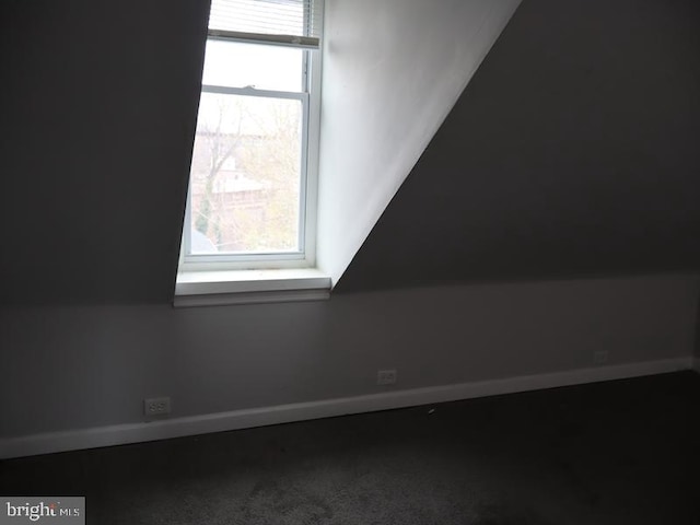 additional living space with carpet flooring and vaulted ceiling