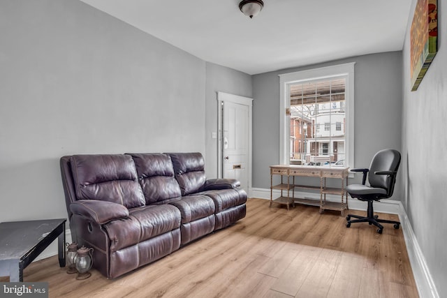 living room with light hardwood / wood-style flooring