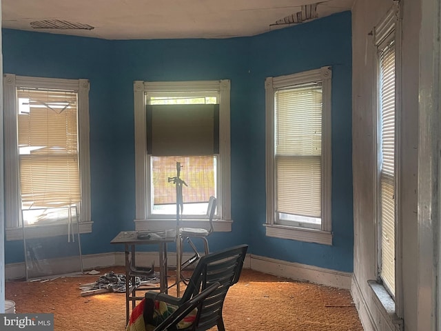 home office with carpet flooring and a wealth of natural light