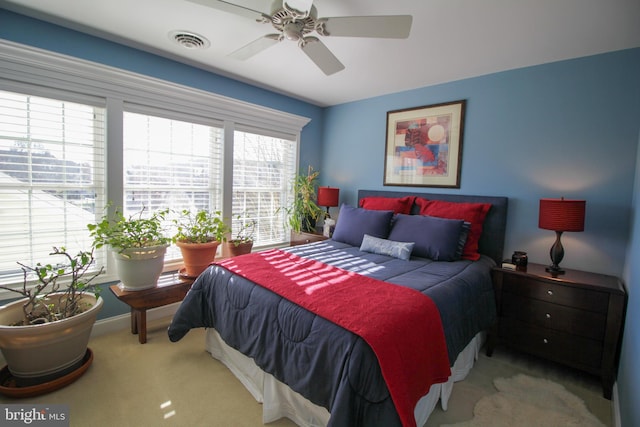 bedroom featuring carpet flooring and ceiling fan