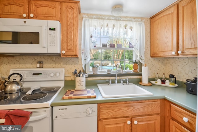 kitchen featuring sink and white appliances