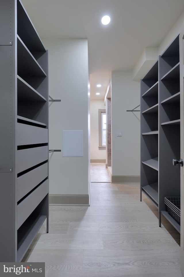 spacious closet featuring light wood-type flooring