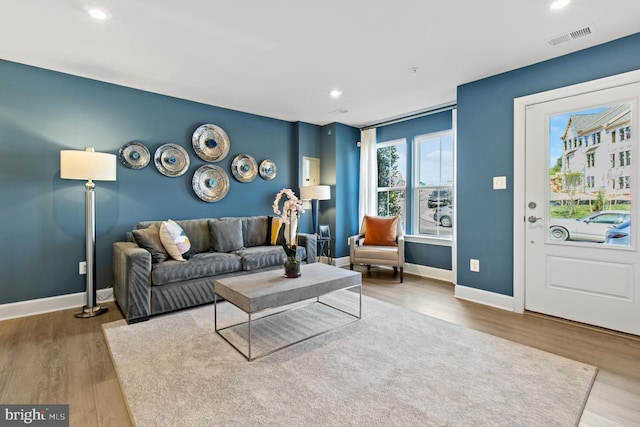 living room with hardwood / wood-style flooring