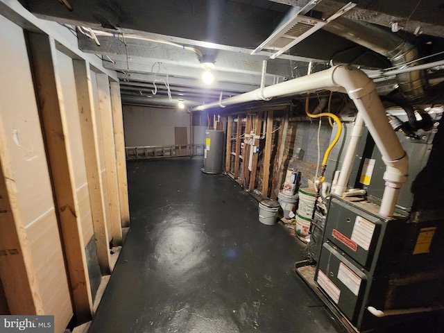 basement featuring water heater