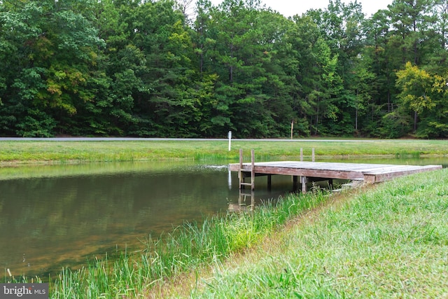 view of dock with a water view