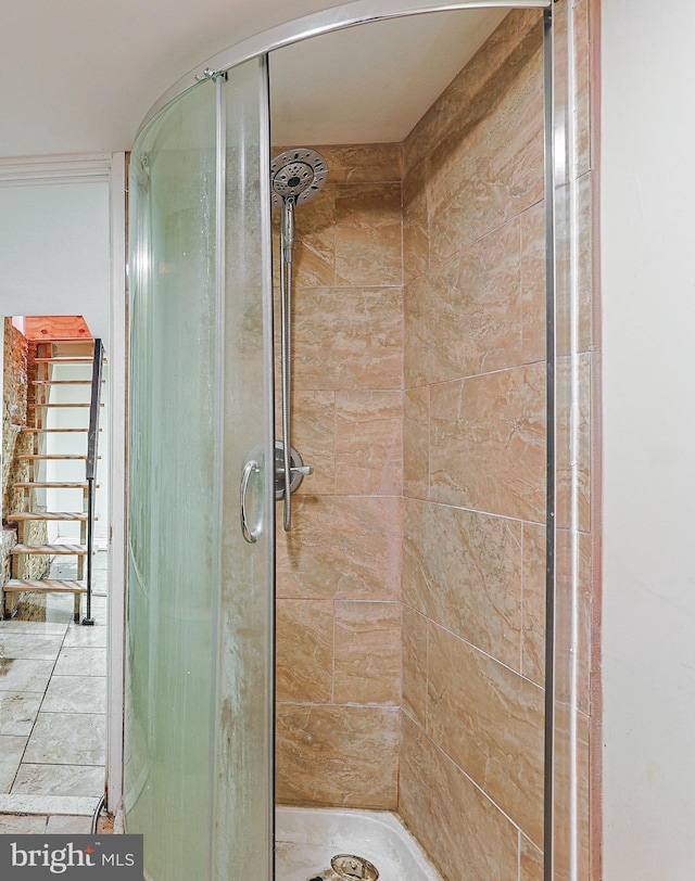 bathroom featuring a shower with door