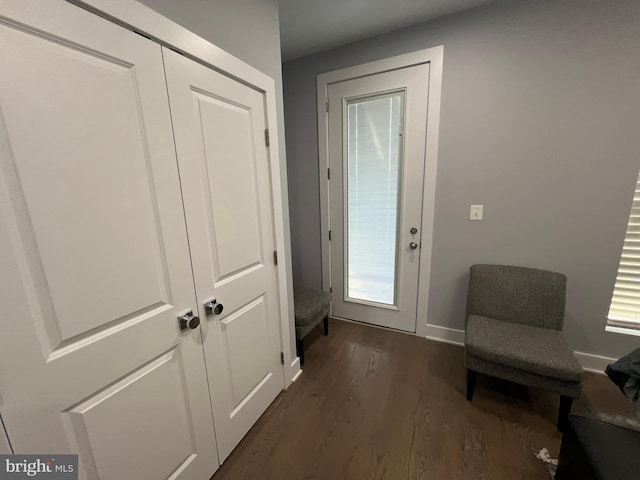 entryway with dark wood-type flooring