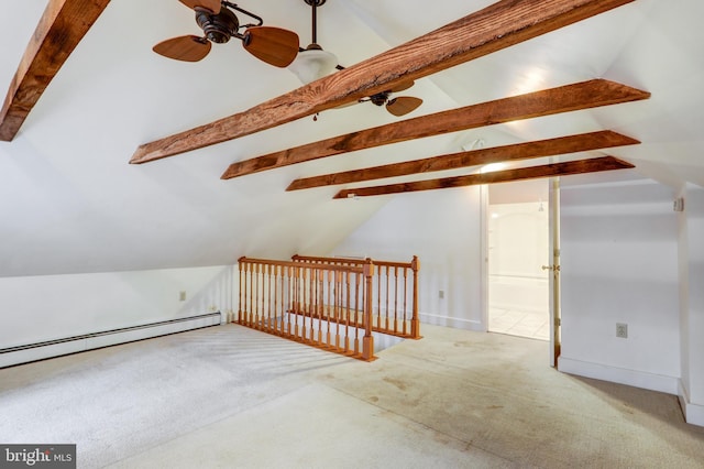 bonus room with ceiling fan, light colored carpet, and vaulted ceiling