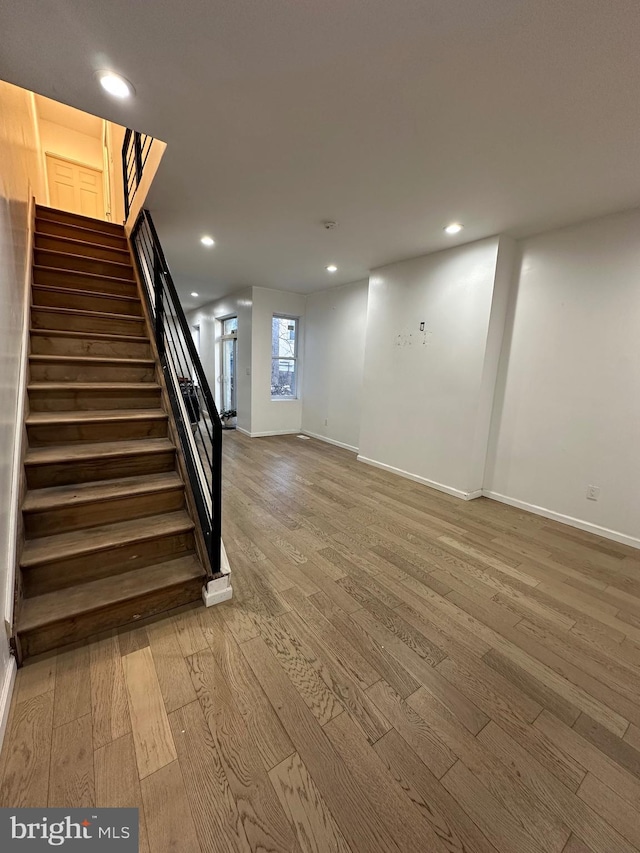 basement featuring wood-type flooring