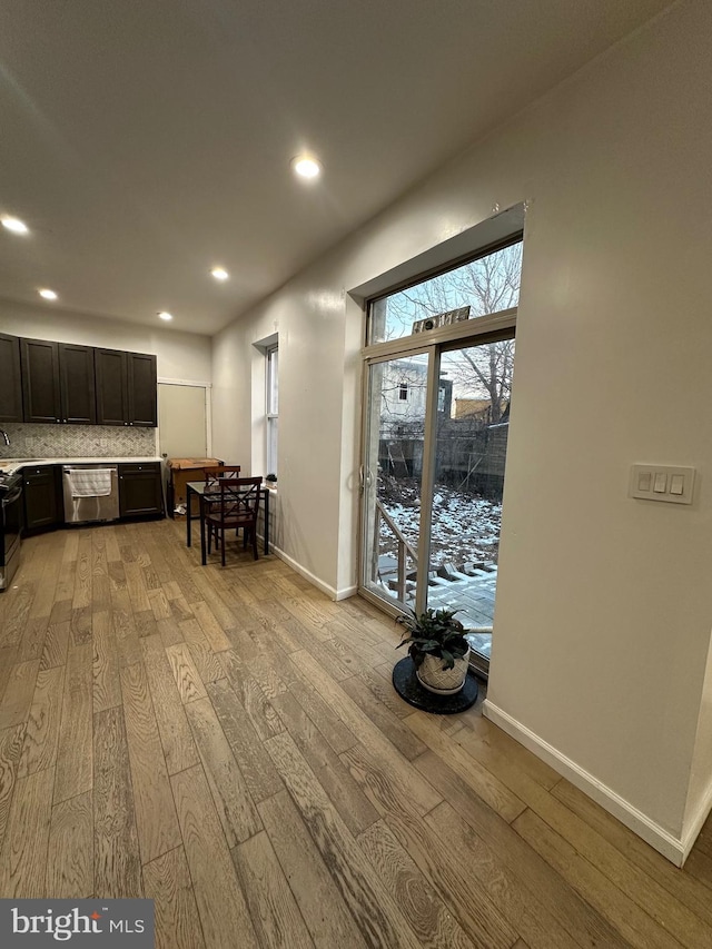 interior space with light hardwood / wood-style floors