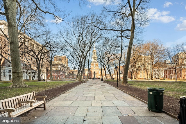 view of community featuring a lawn