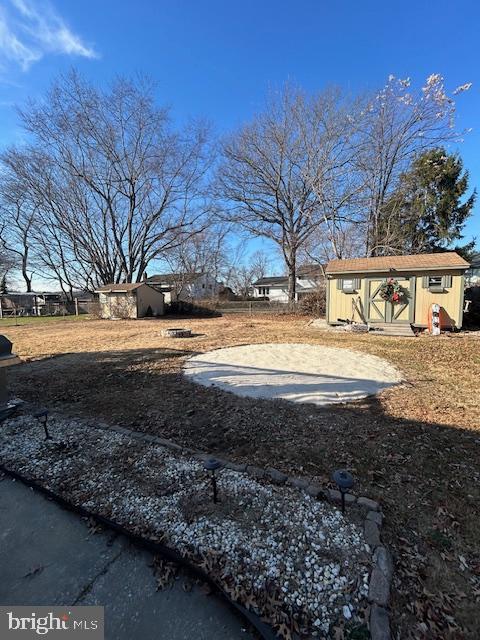 view of yard with a storage shed