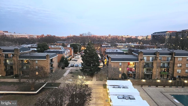 view of aerial view at dusk