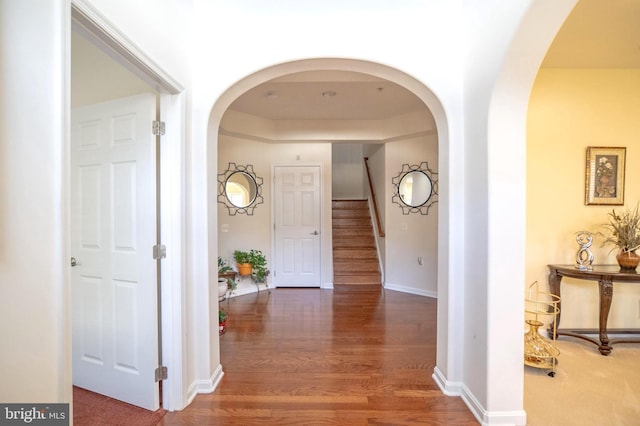 hall featuring dark hardwood / wood-style floors