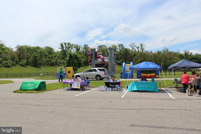 view of play area featuring a lawn