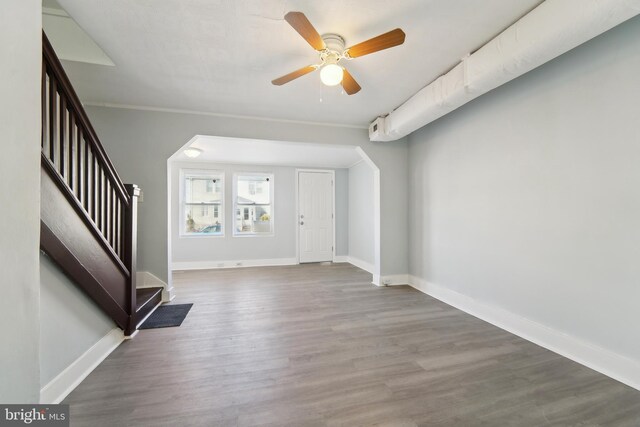 foyer featuring ceiling fan and hardwood / wood-style flooring