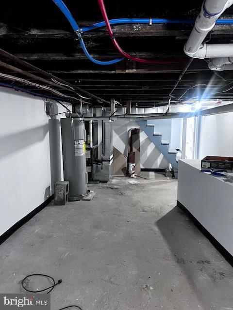 basement with electric water heater