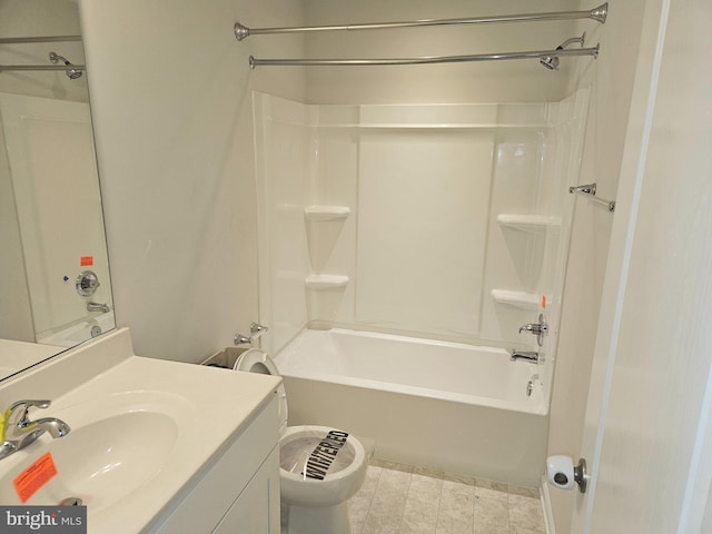 full bathroom featuring vanity,  shower combination, and toilet