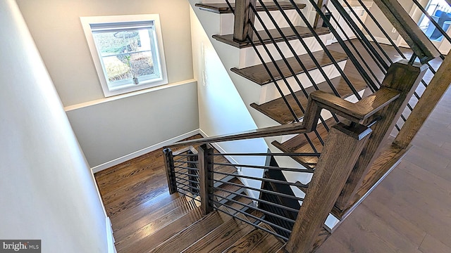 stairs with hardwood / wood-style flooring