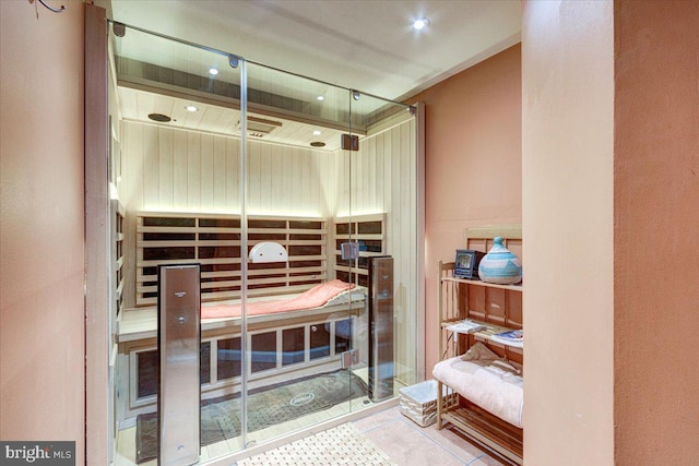 view of sauna with tile patterned flooring