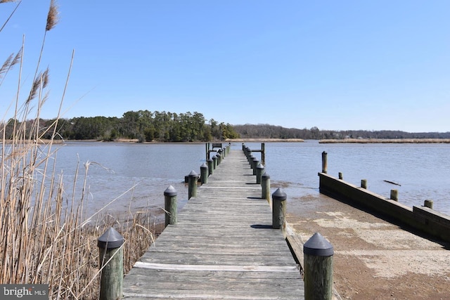 view of dock featuring a water view